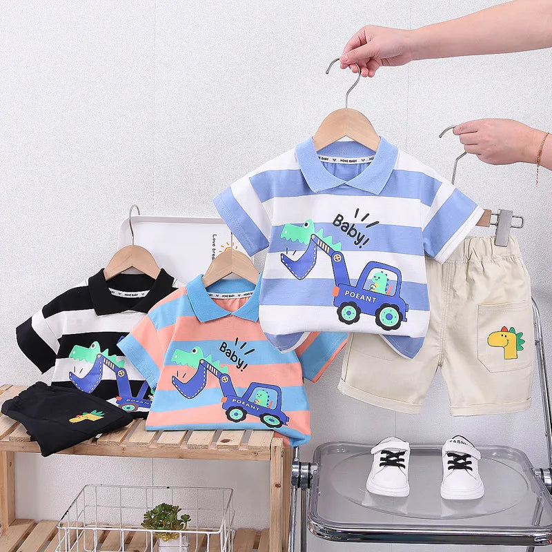 Baby Cartoon Excavator T-Shirt & Shorts 2-Piece Set