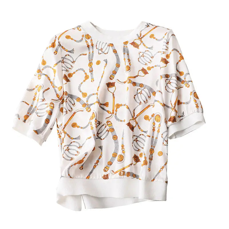 Vintage Ice Silk Short Sleeve Tee for Women