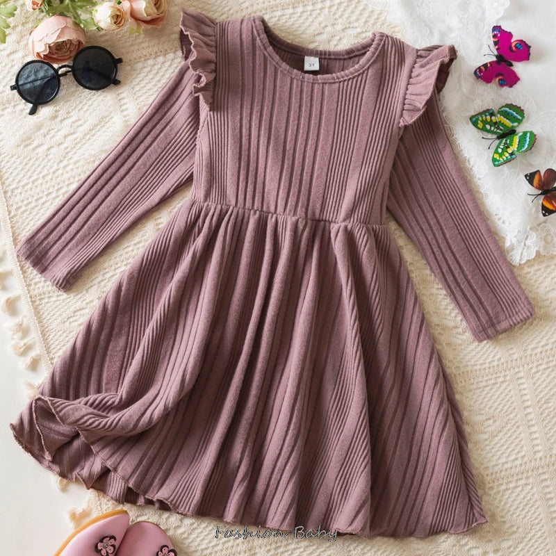 Girls' Long Sleeve Princess Dress – Birthday & Winter Knit Dress for Kids