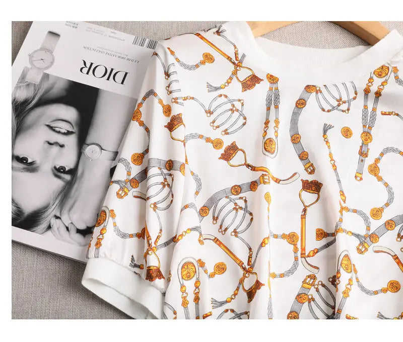 Vintage Ice Silk Short Sleeve Tee for Women