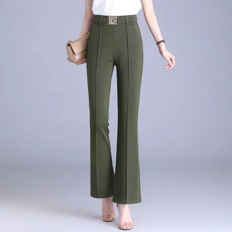 Spring/Summer High Waist Flare Pants with Bright Line Decoration