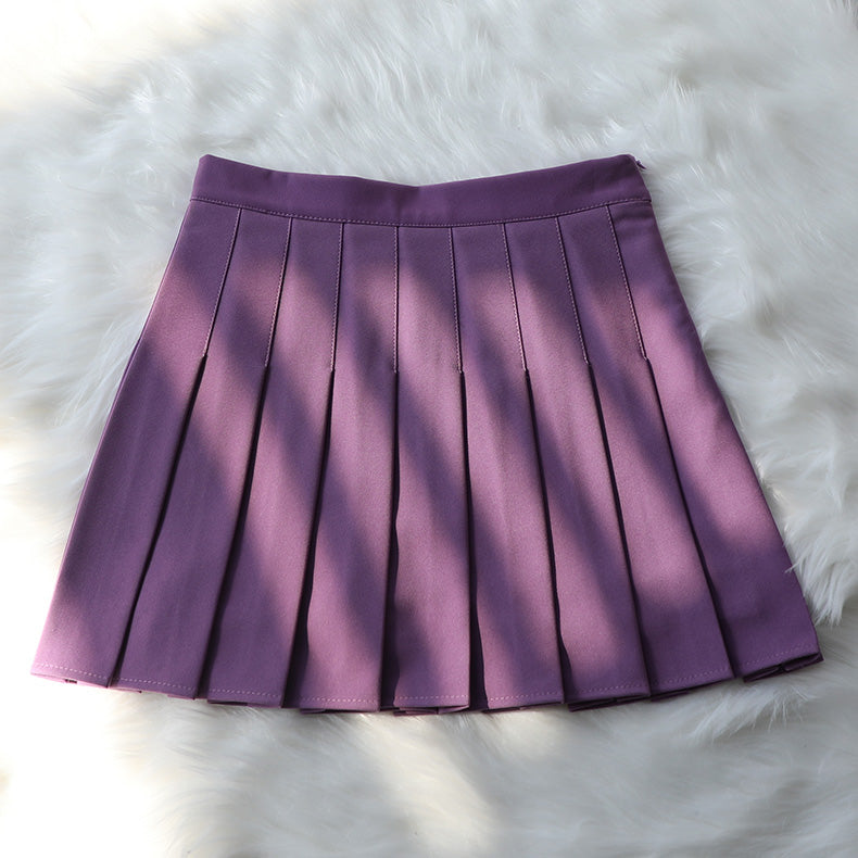 Korean High-Waisted Pleated A-Line Skirt