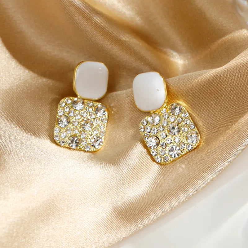 Black Crystal Rhinestone Drop Earrings - Elegant Party Jewelry