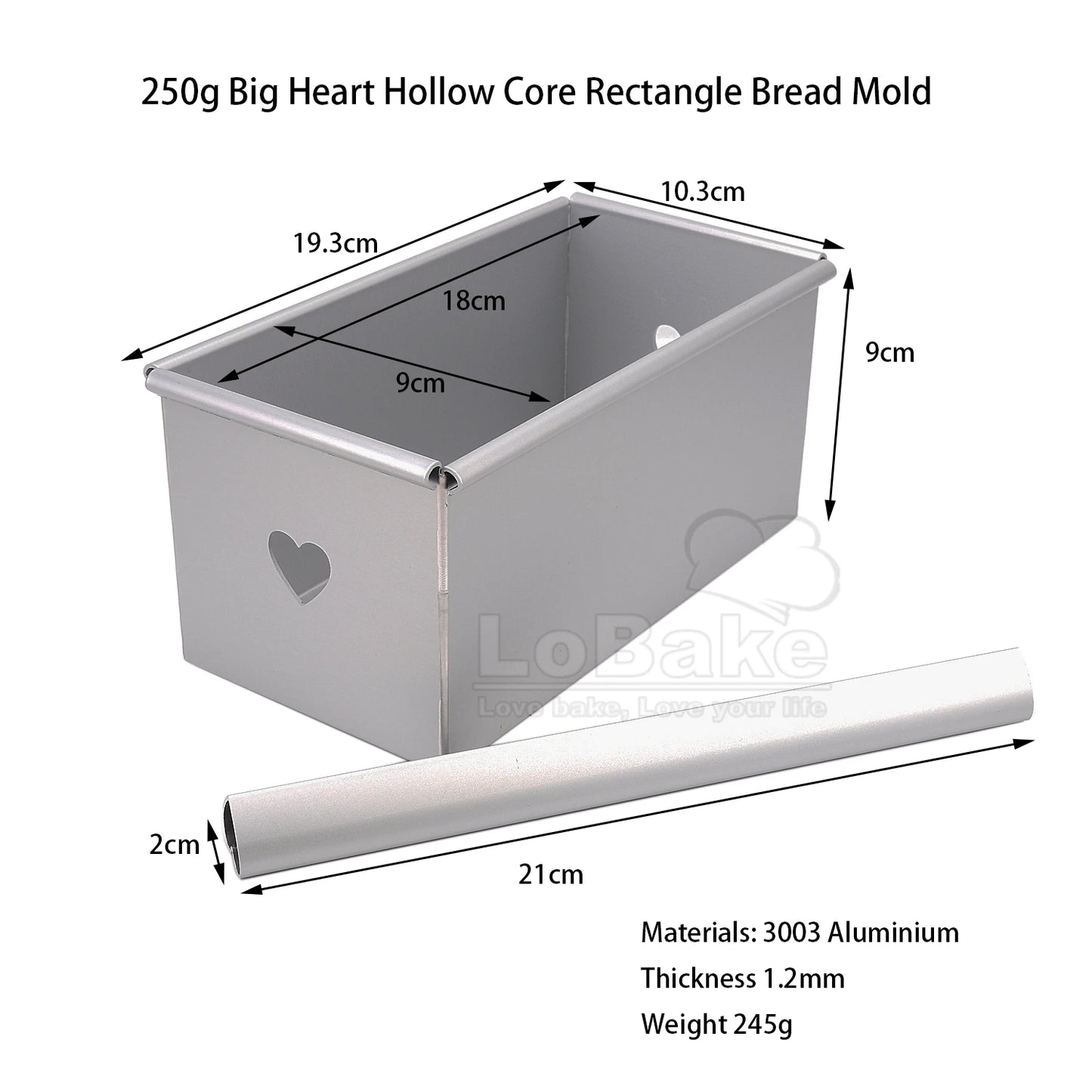Aluminium Rectangle Toast Bread Mold – 100g/250g with Heart Stick & Mousse Cake Tin
