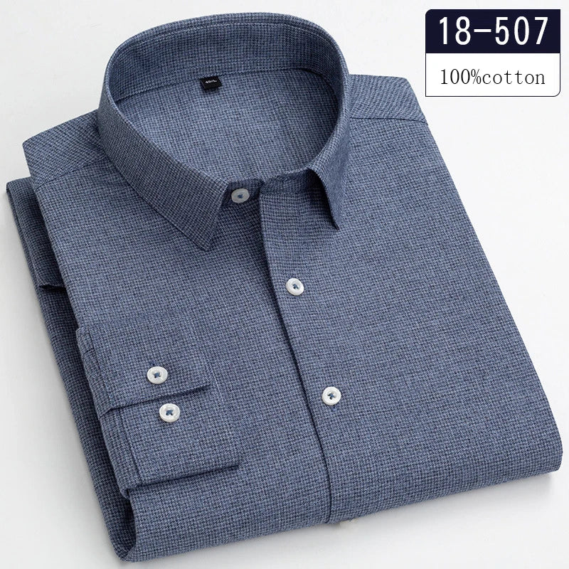 Luxury Men's Slim Fit Houndstooth Cotton Shirt - Long-Sleeve Designer Plaid