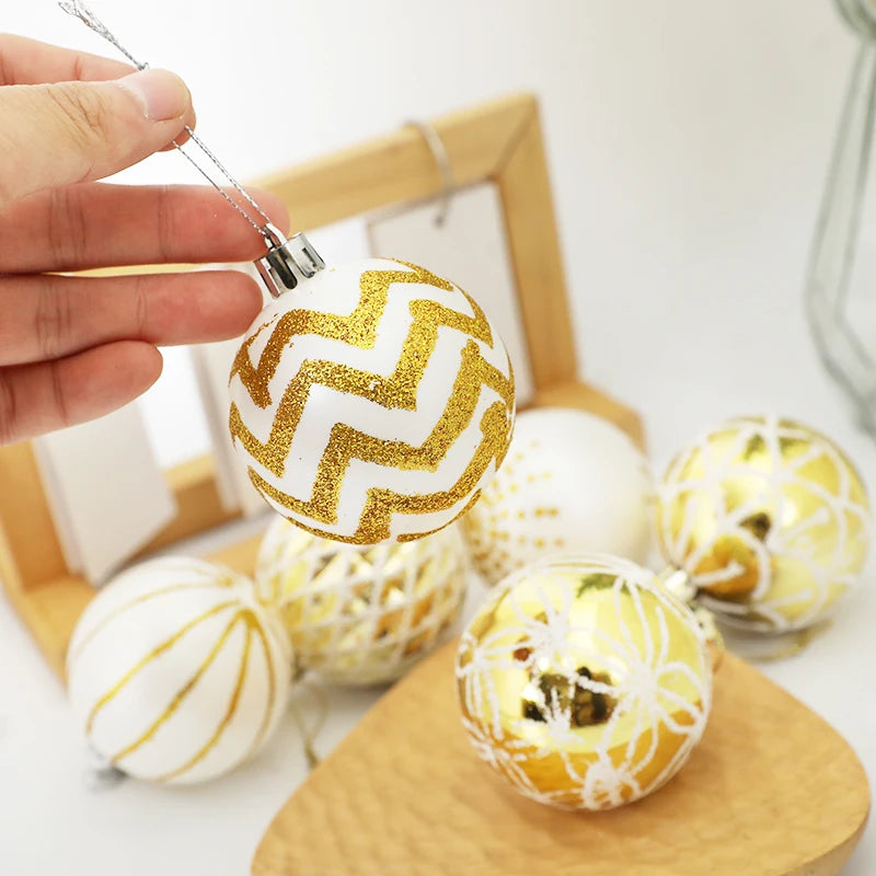 30PCS 6cm Gold White Christmas Balls – Tree Ornaments for Xmas, New Year, and Party Decorations
