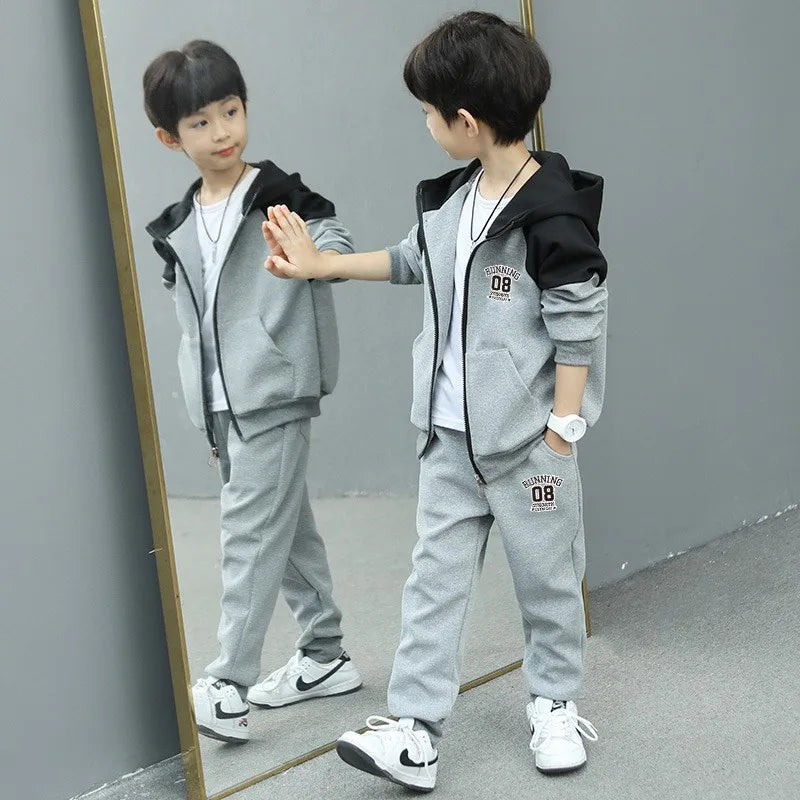 Autumn Kids Teenager Boys Hooded Coat + Pants 2Pcs Clothes Suits Spring Children Outfits New Fashion Zipper Tracksuit 4-12 Years