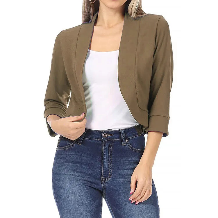 Plus Size 5XL Women's Cropped Bolero Cardigan – 3/4 Sleeve Open Stitch Shrug, Casual Streetwear.