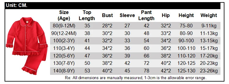Christmas Pajamas for Kids – Soft Cotton Ruffle Red Pyjamas, Button-Up, Long Sleeve Sleepwear