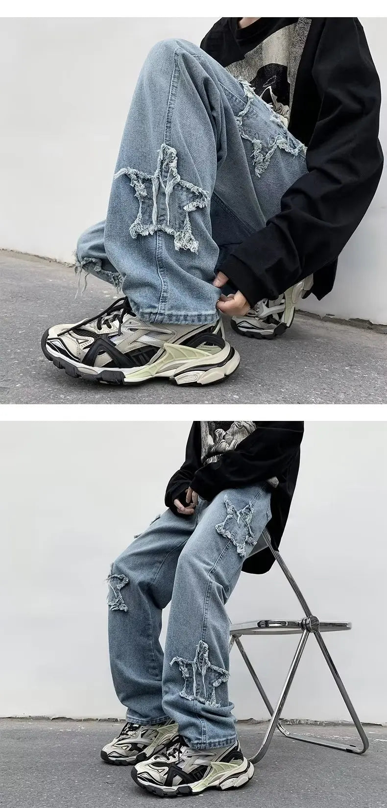 Hip Hop Embroidered Baggy Jeans - Men's Fashion Trousers