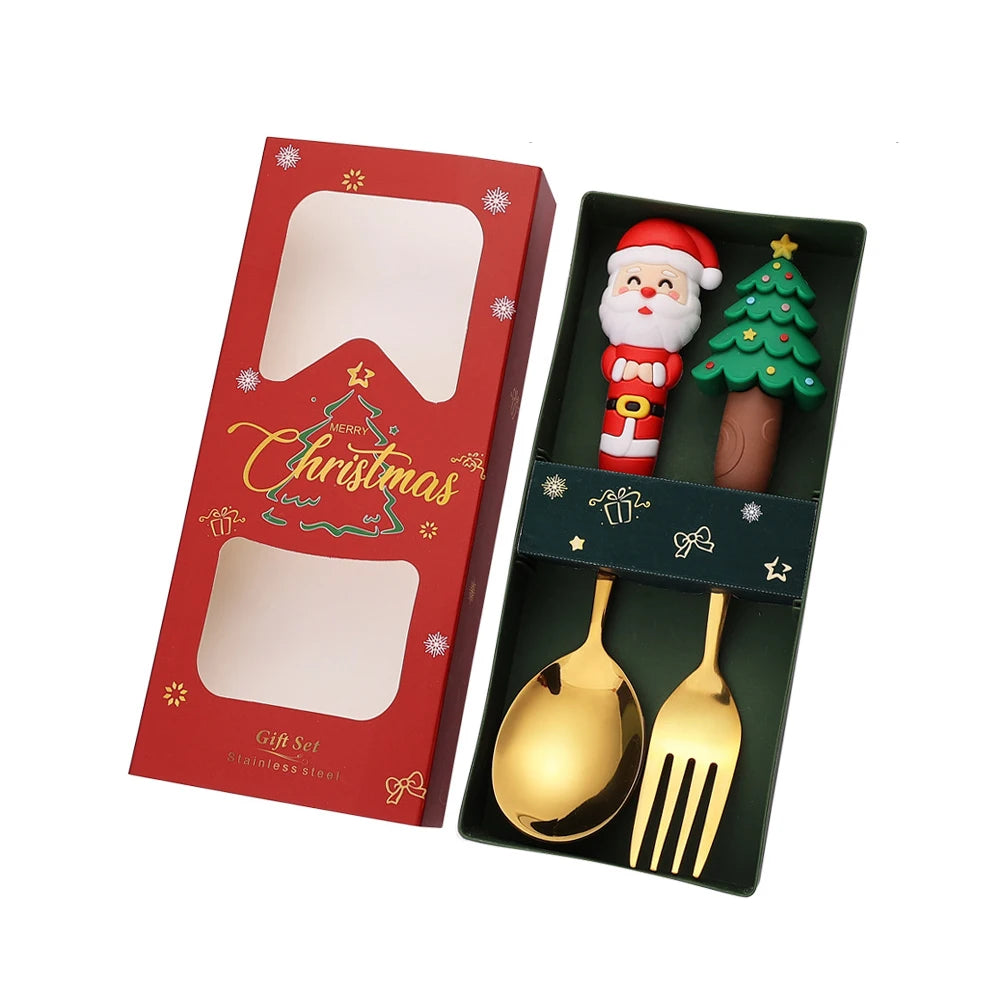 2/4Pcs Christmas Stainless Steel Dinnerware Set – Luxury Gift Box, Santa Cutlery