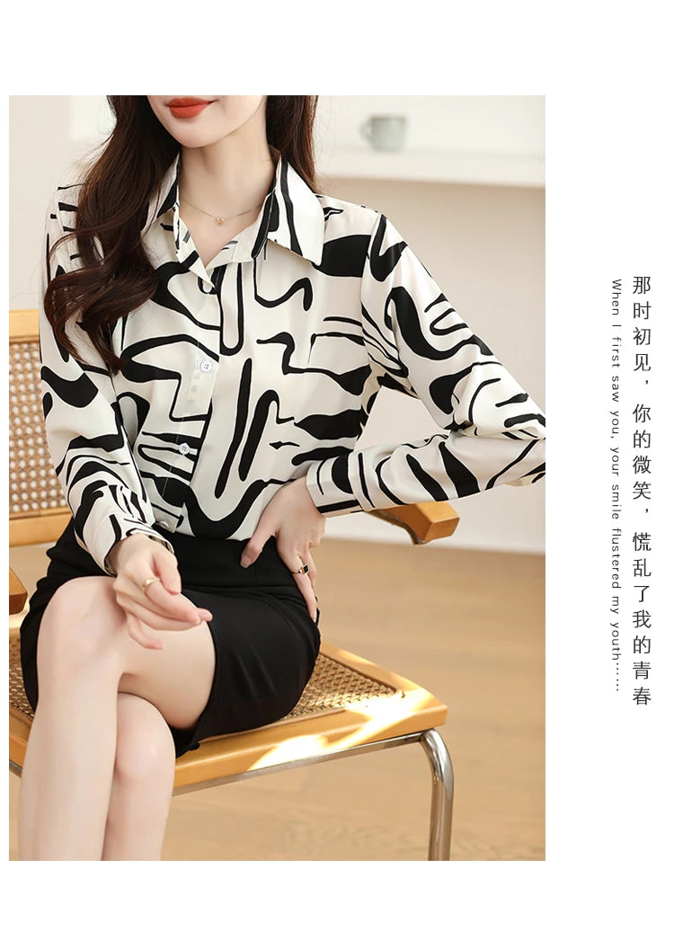 Spring Korean Loose Polo-Neck Long Sleeve Shirt for Women