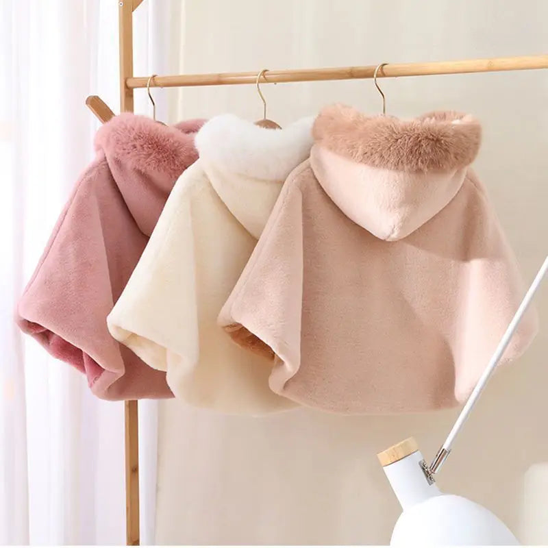 Baby Girl Faux Fur Hooded Cloak - Winter Princess Cape for 1-7 Years