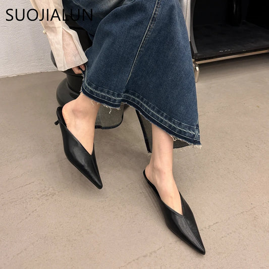 Spring Women's Pointed Toe Mules - Fashionable Slip-On Sandals