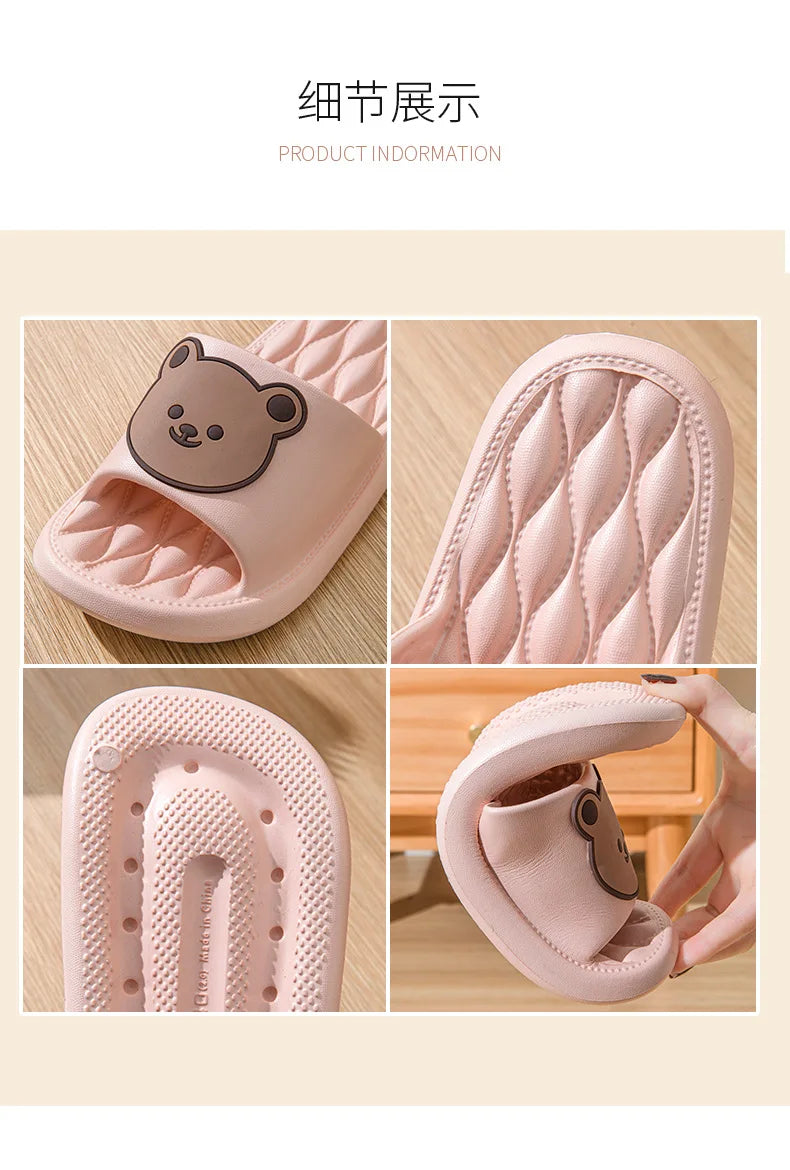 New EVA Slippers - Men & Women Cartoon Bear Sandals with Thick Soles, Non-Slip Bathroom and Casual Indoor/Outdoor Wear