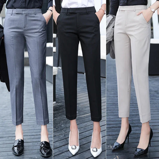 Black Gray High Waist Suit Pants for Women - Elegant Office Trousers