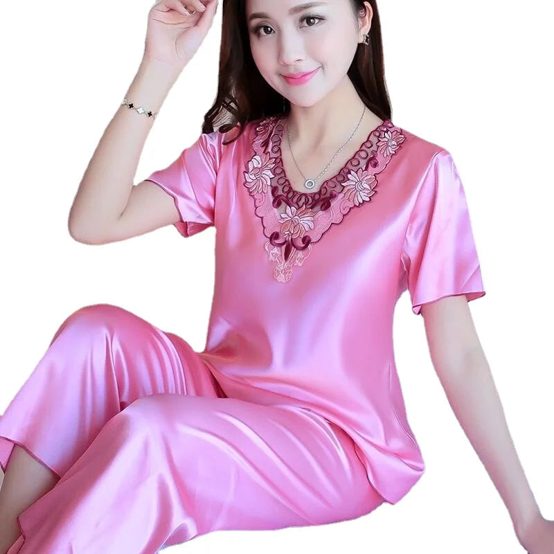 Plus Size 3XL Satin Pajama Set - Women's Casual Sleepwear (2 Pieces)