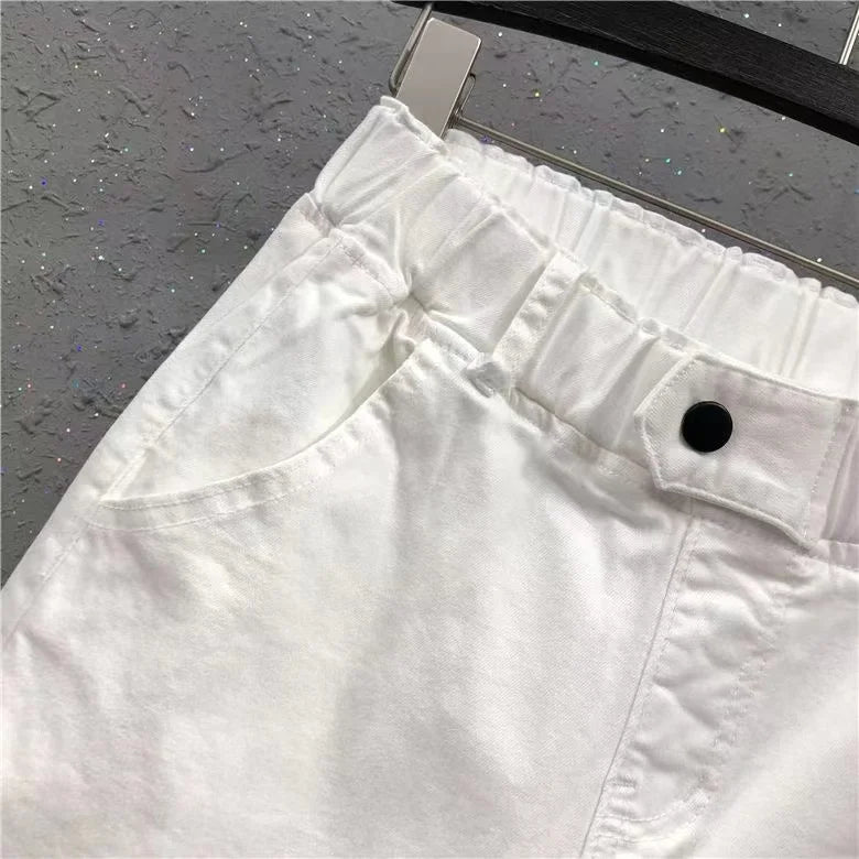 Summer Women's Harem Pants Cotton Denim Casual Elastic Waist Solid Colors 3XL