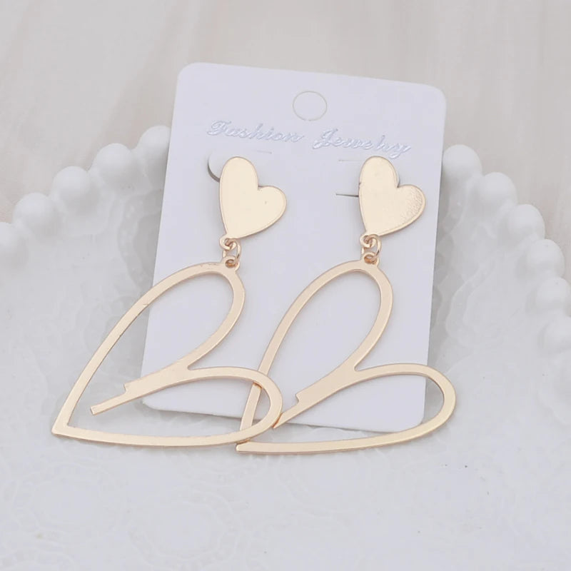Trendy Double-Layer Heart Pendant Dangle Earrings - Bohemian Love Jewelry