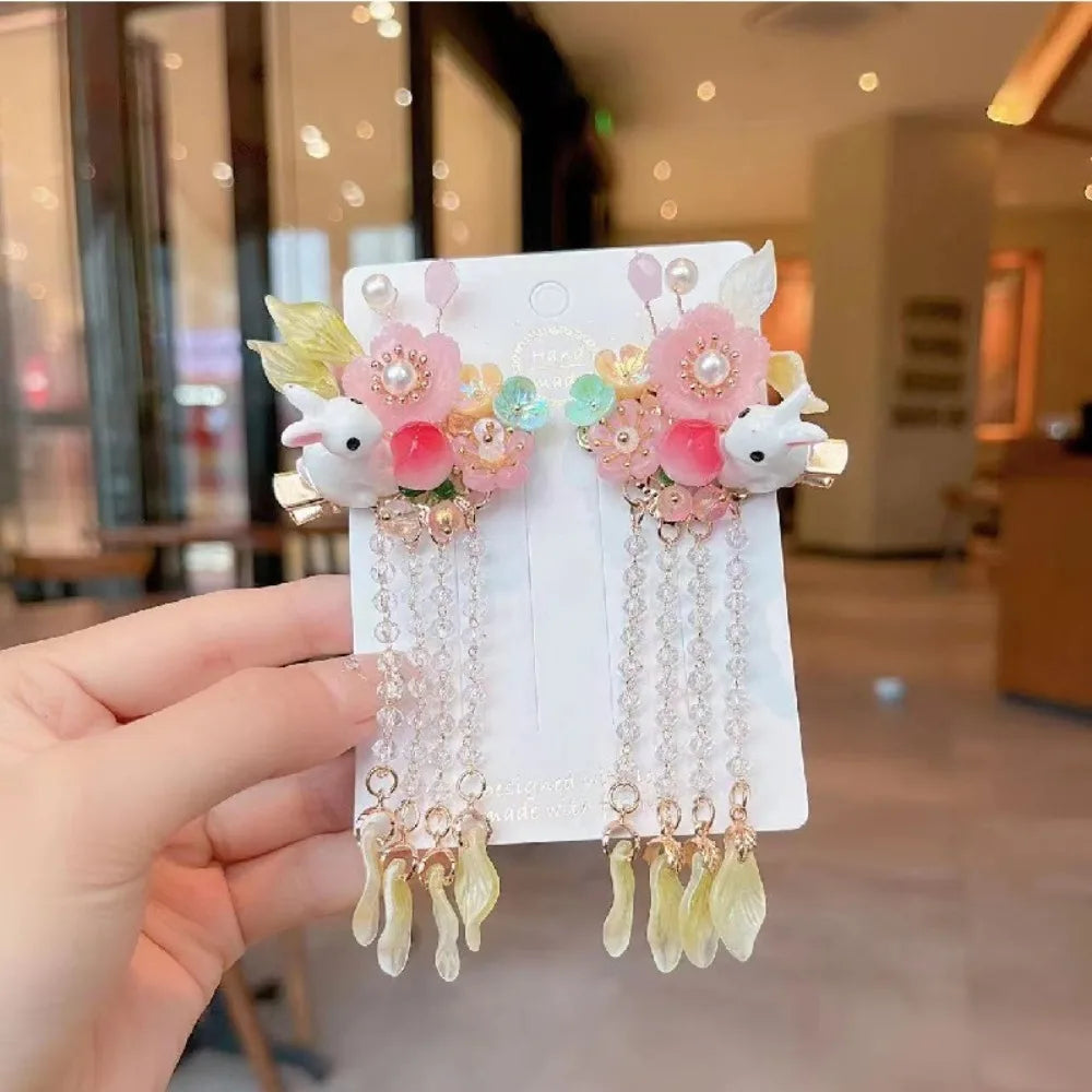 Cute Kids Girl Hanfu Headwear - Butterfly Hair Clip & Tassel Hair Accessories
