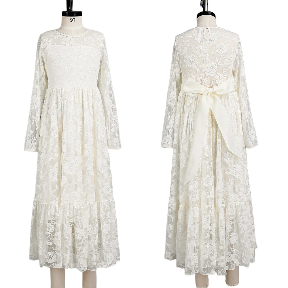 Flower Girl Dress: Long Sleeve White & Beige Summer Dress