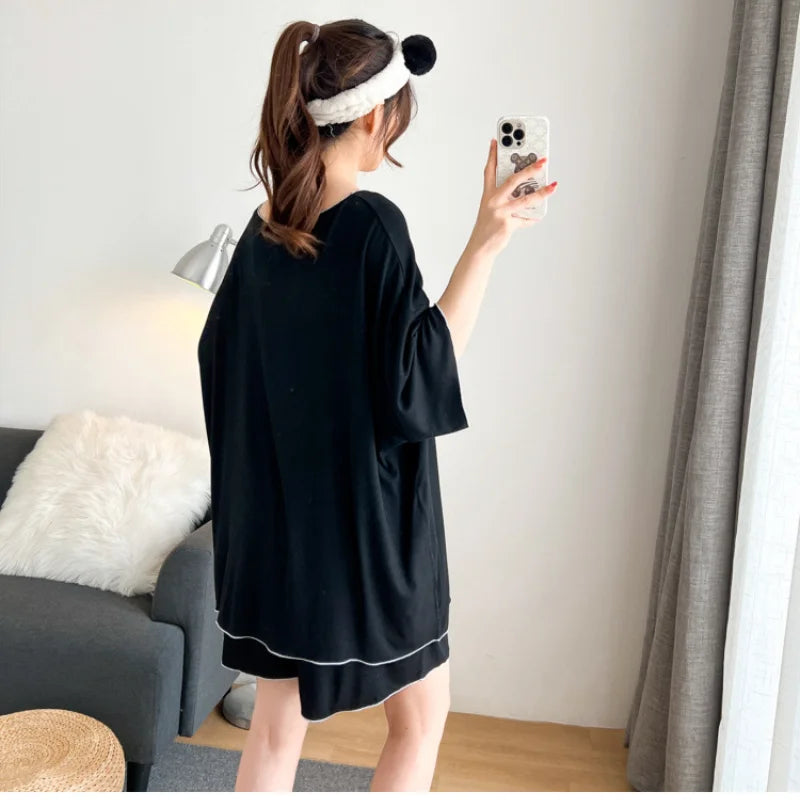 Plus Size Women's Pajama Set - 2-Piece Loose Summer Sleepwear (Up to 150kg)