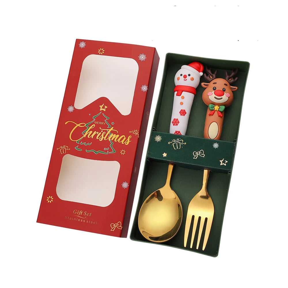 2/4Pcs Christmas Stainless Steel Dinnerware Set – Luxury Gift Box, Santa Cutlery