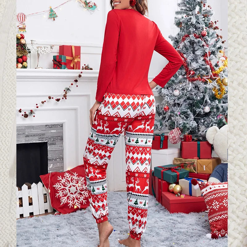 2Pcs Women's Christmas Print Long Sleeve Pajama Set