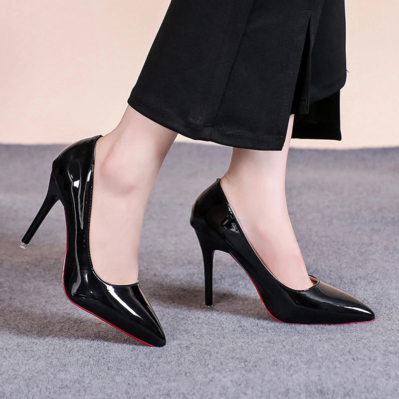 Classic Black Stiletto Heels - Patent Leather High Heels for Women