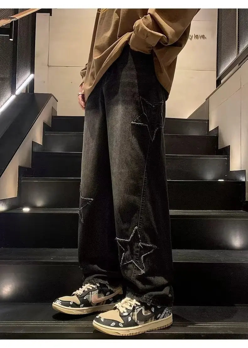 Hip Hop Embroidered Baggy Jeans - Men's Fashion Trousers