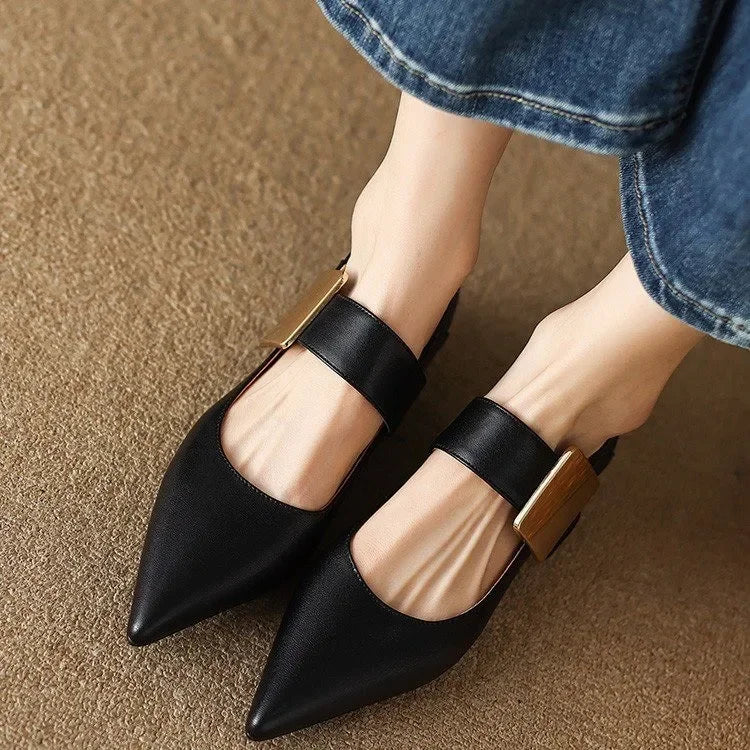 Women's Suede High Heels – Square Toe Pumps with Metal Decoration, Black/Apricot