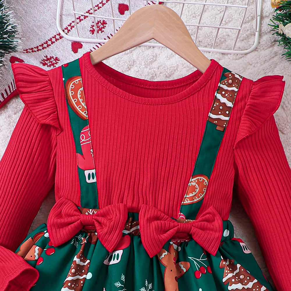 Girls' Christmas Two-Piece Dress – Autumn/Winter Holiday Outfit