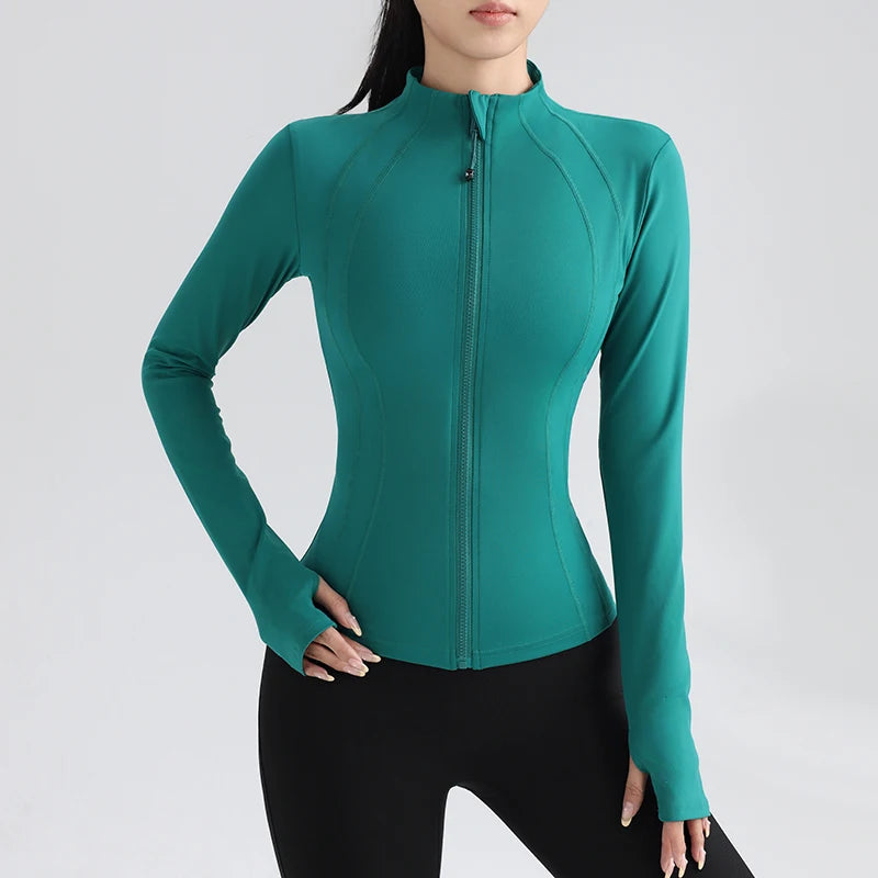 Women's Full Zip Yoga Jacket with Thumbholes - Stretch Fit Fitness Top