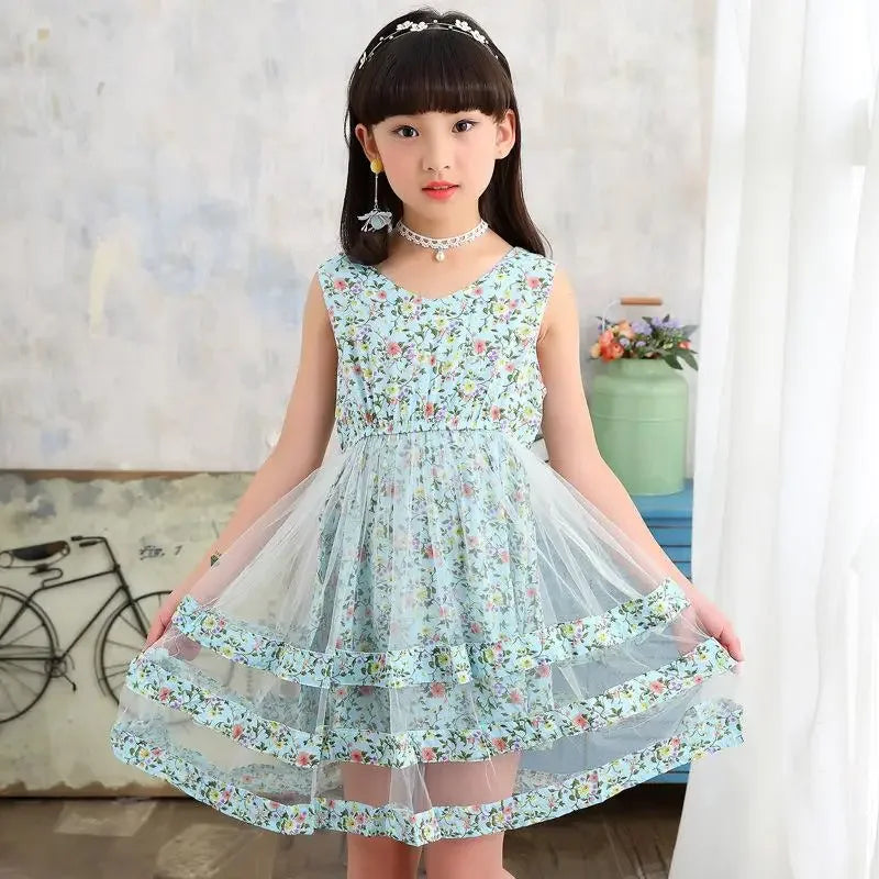 2024 Girls' Mesh Summer Dress – Fashionable Flower Dress for Ages 3-12