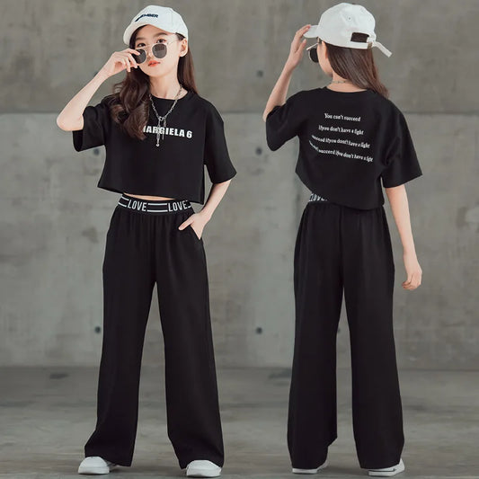 Summer Fashion Letter Top & Pants Set for Girls (Ages 5-14)