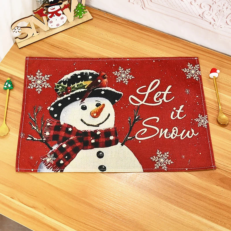 1/2pcs Linen Christmas Placemats – 30x45cm Buffalo Plaid Snowman Gnome Table Mats for Home Decor