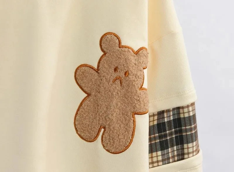 Adorable Bear Sweatshirt & Plaid Skirt Set for Girls