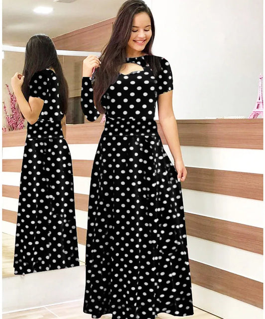 Floral Maxi Dress Women's Casual Summer Robe Short-Sleeved Round Neck Elegant