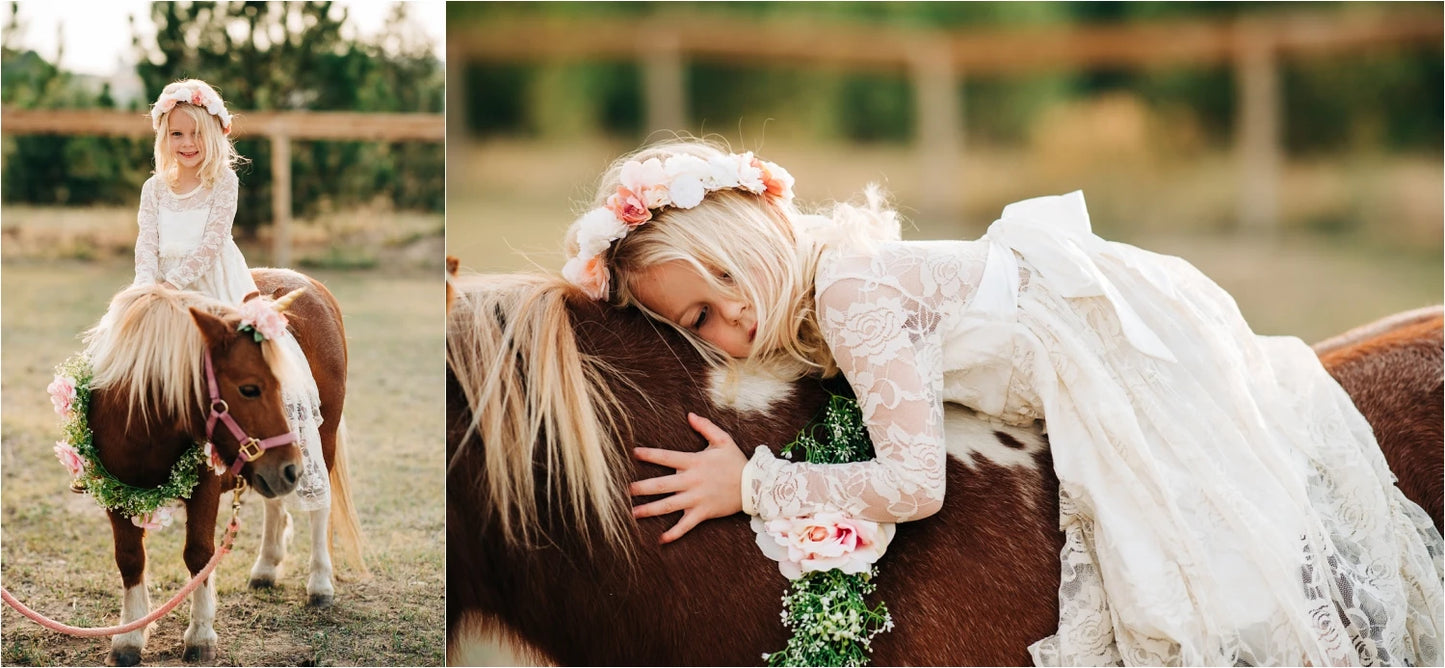 Flower Girl Dress: Long Sleeve White & Beige Summer Dress