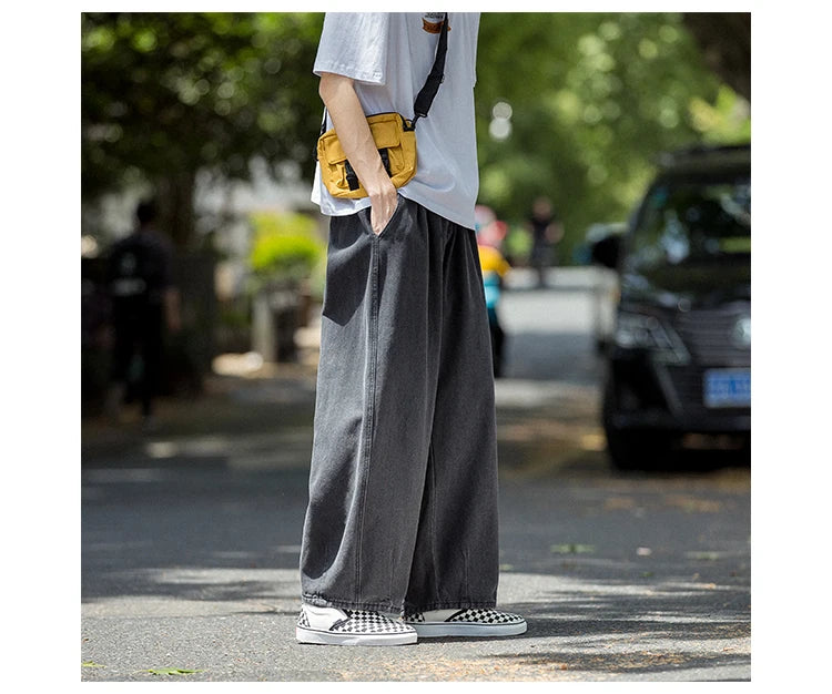 Men’s Hip Hop Wide-Leg Denim Cargo Jeans - Streetwear Skateboard Trousers