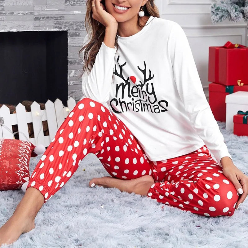 2Pcs Women's Christmas Print Long Sleeve Pajama Set