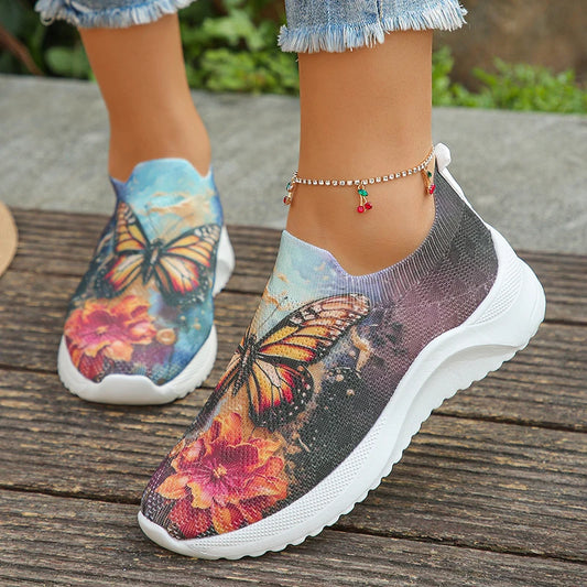 Printed Knitted Slip-On Mesh Sneakers - Women's Lightweight Summer Flats 2024