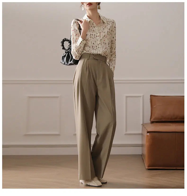 Women’s Floral Printed Button Shirts – Elegant Chic Blouse for Business Casual Office Wear in Spring and Autumn