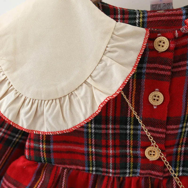 Autumn Girls' Plaid Polo Dress - College Style with Rabbit