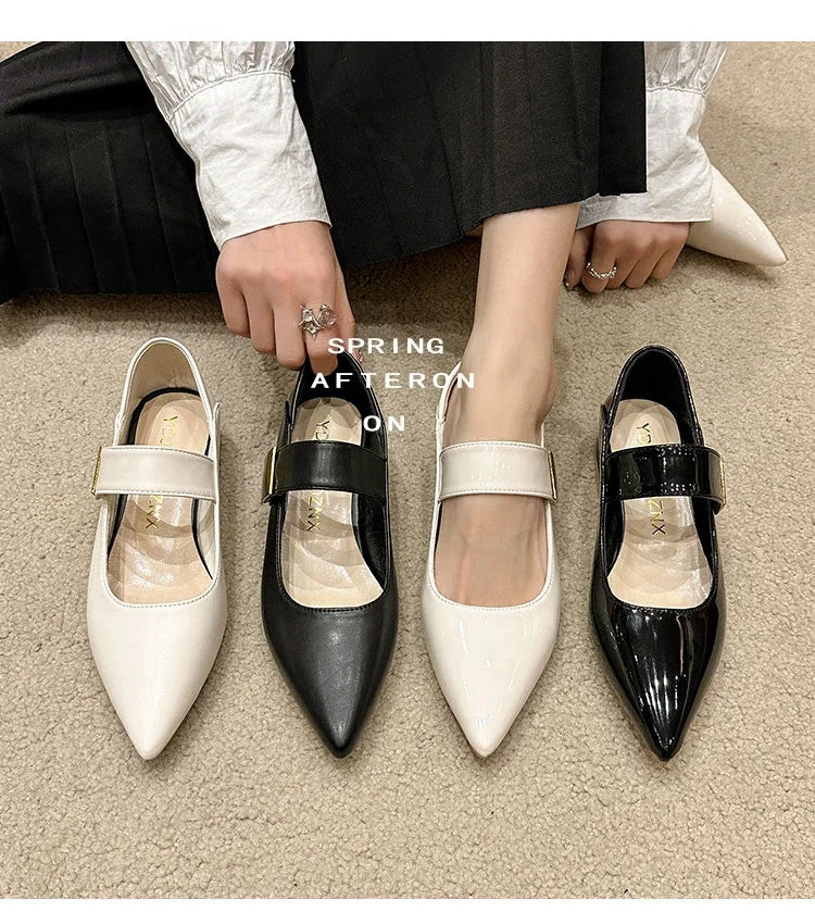 Women's Suede High Heels – Square Toe Pumps with Metal Decoration, Black/Apricot