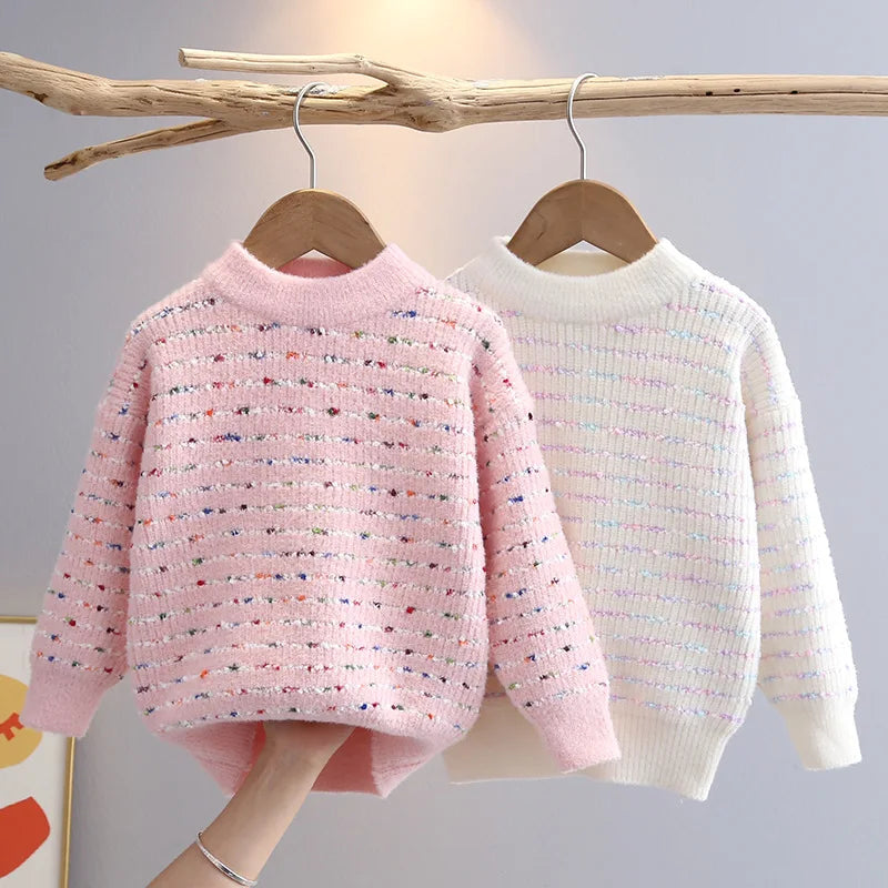 Girls' Woolen Sweater – Autumn/Winter Knitted Pullover for Kids (Ages 3–8).