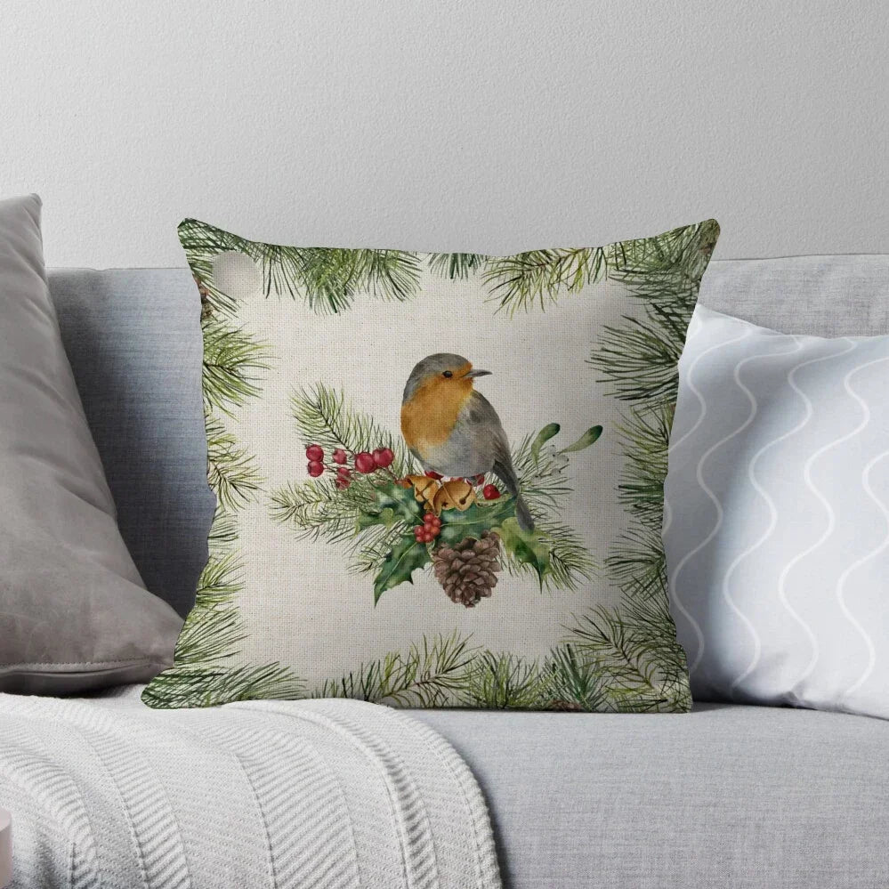 1PC Christmas Linen Pillowcase Cushion Cover – Customizable Home Sofa Decoration