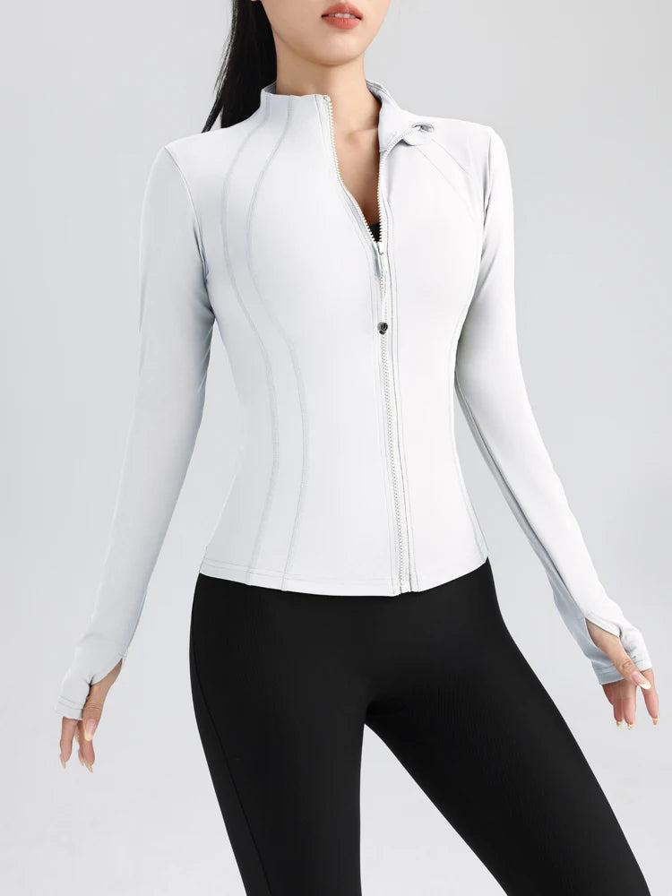 Women's Full Zip Yoga Jacket with Thumbholes - Stretch Fit Fitness Top