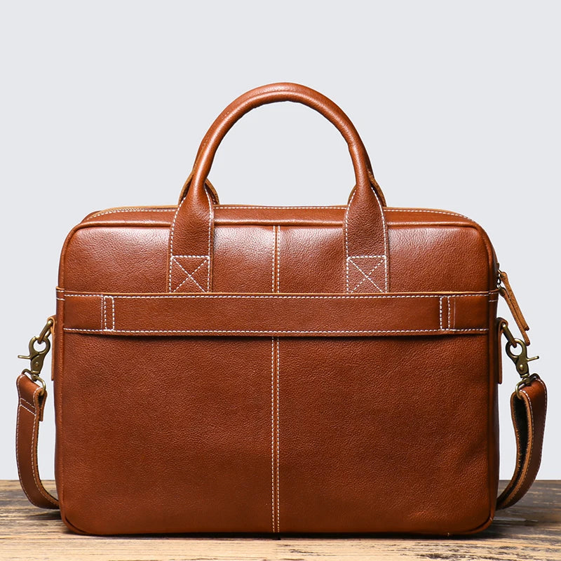 Leathfocus Vintage Cowhide Briefcase – 14" Laptop Bag & Crossbody Shoulder Bag