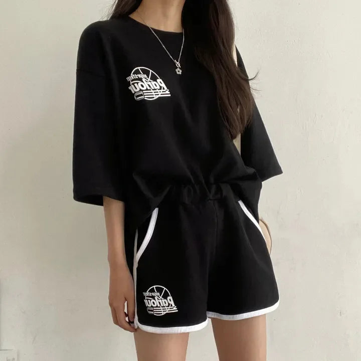Summer Casual Sportswear - Loose Cotton 2-Piece Shorts Set for Women